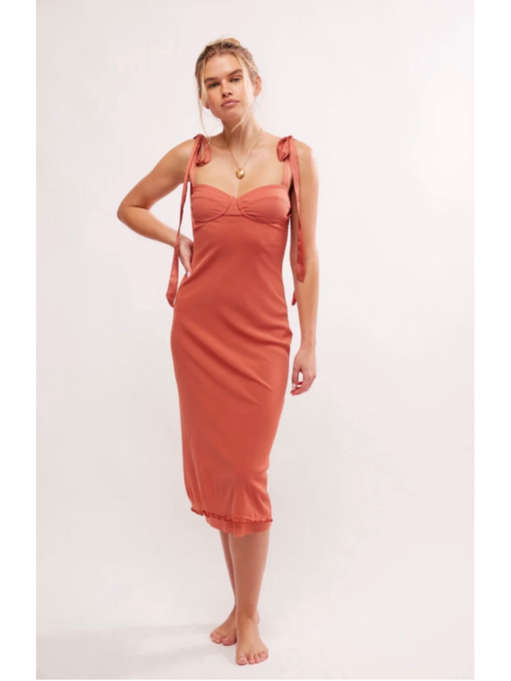 Free People “Got Glam” Slip Midi Dress|Orange|Large|EUC|